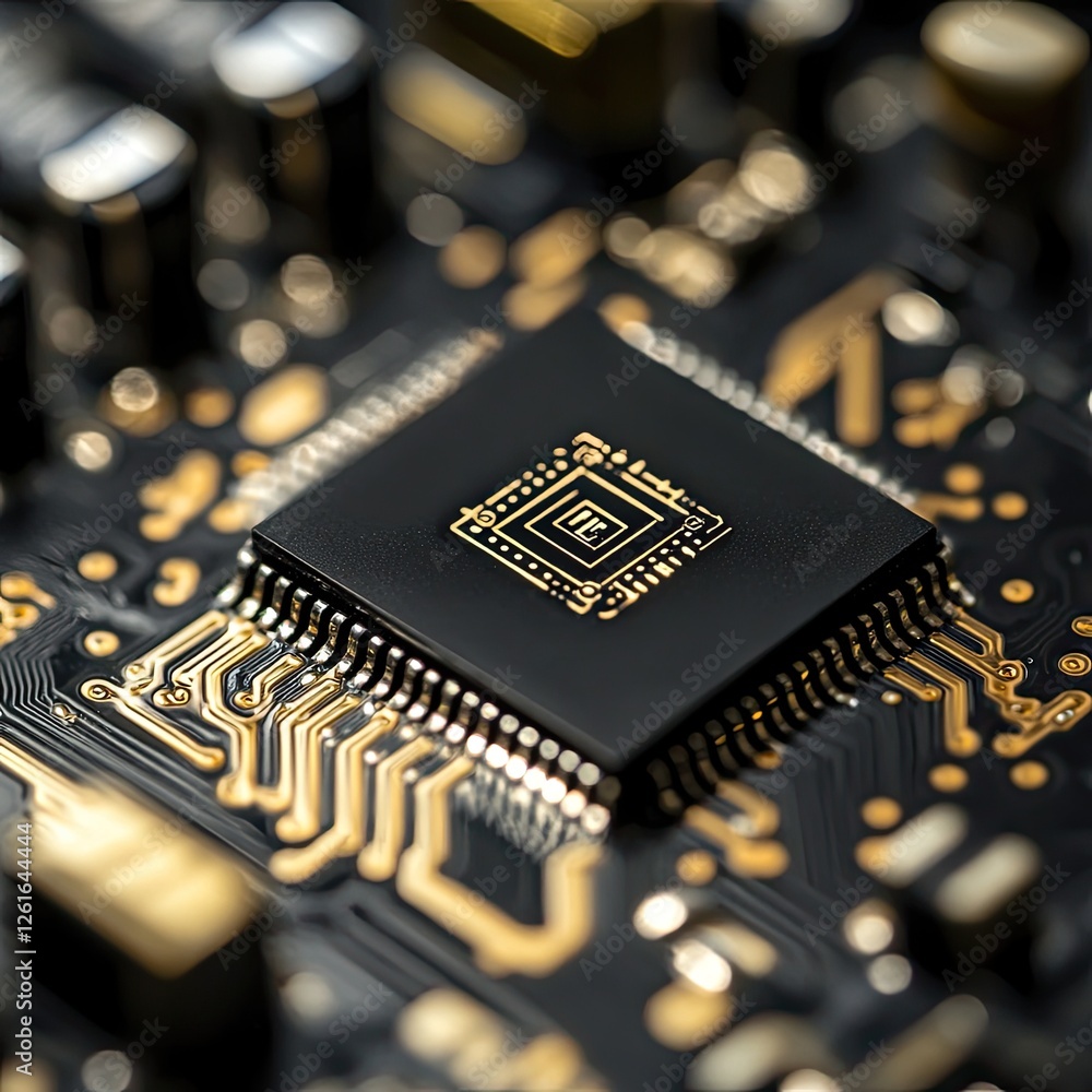 Aufkleber Close-up of a microchip on a circuit board