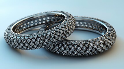 Fototapeta premium Two intricately designed diamond-encrusted rings resting on a smooth surface, showcasing elegance