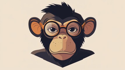 Fototapeta premium 117.Creative vector illustration of a geeky monkey mascot wearing round glasses, with sharp geometric shapes and a clean, professional design.