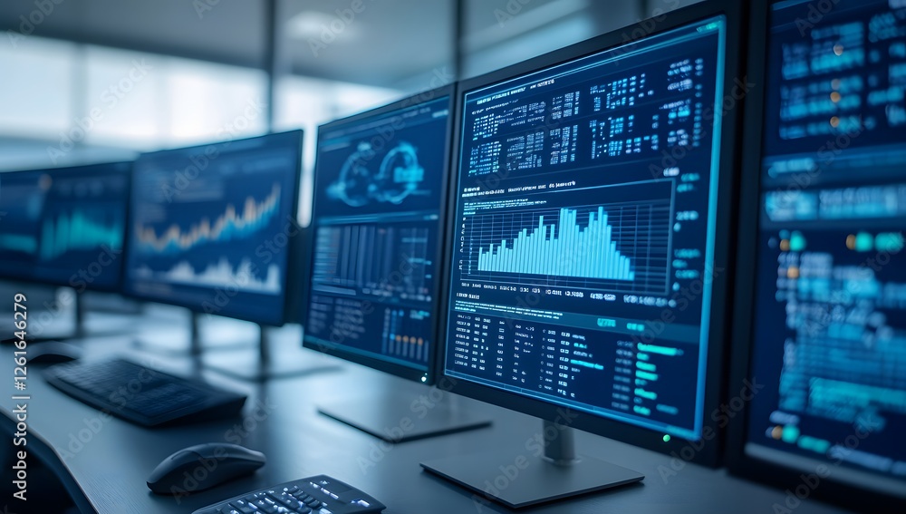Aufkleber monitoring data dashboards in a modern office