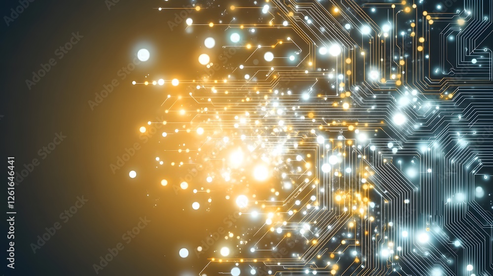 Poster glowing network of interconnected lines and nodes in bright colors