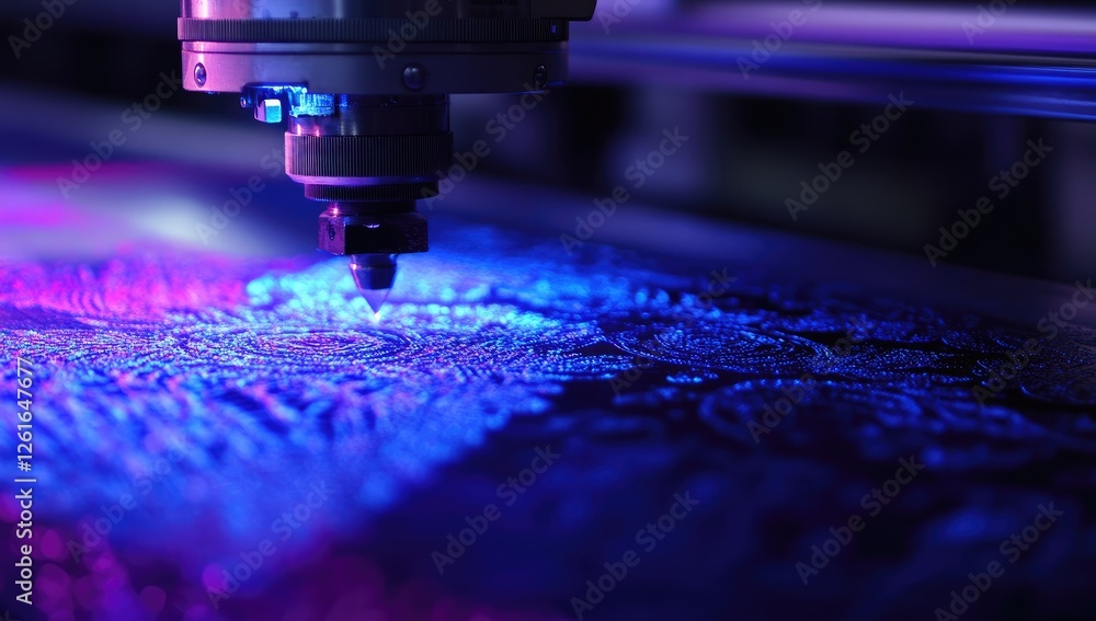 Poster cnc machine cutting patterned material in factory