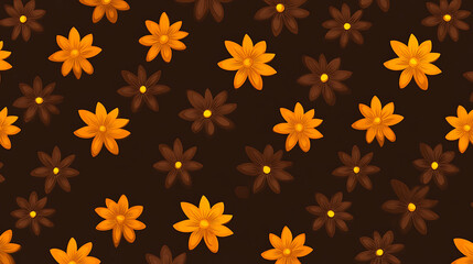 Floral Patterned Background with Orange and Brown Flowers on a Dark Brown Surface Design Graphic