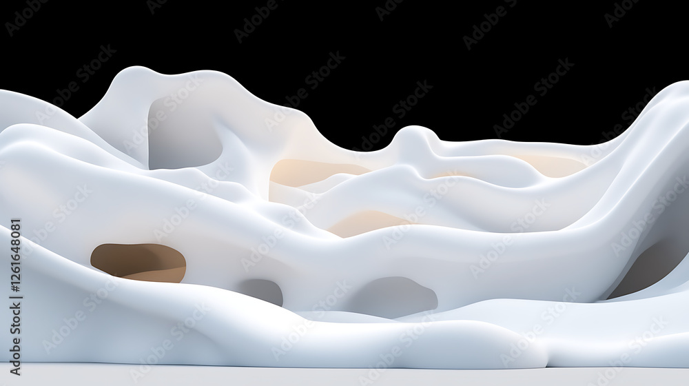 Poster flowing white abstract forms against a black background design creating depth and visual interest