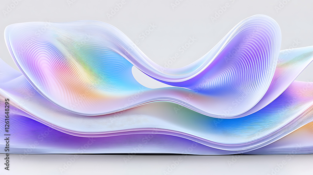 Poster fluid layers abstract design holographic iridescent waves elegant digital render soft colors pastel 
