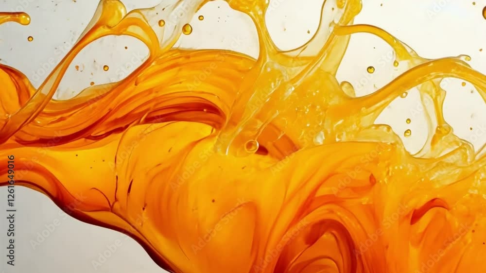 Poster dynamic splash of amber liquid: a captivating abstract image showcasing the fluid dynamics of a gold