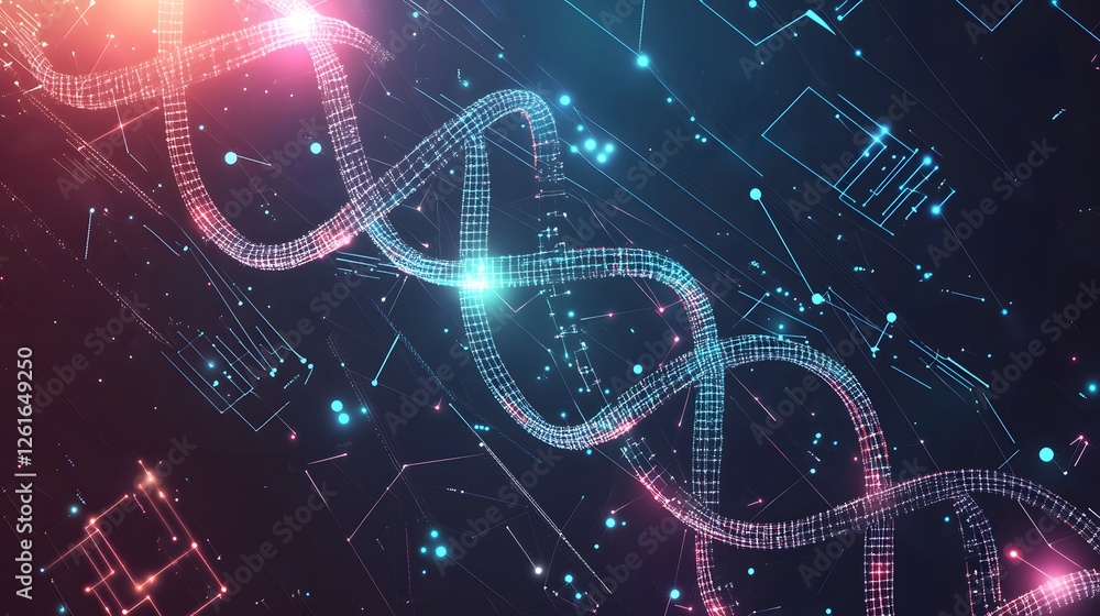 Poster digital representation of a double helix dna structure is shown