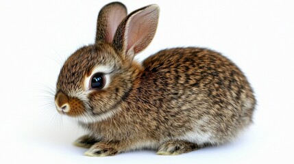 Fototapeta premium Adorable rabbit in close-up, centered on white background, symbolizing purity and innocence.