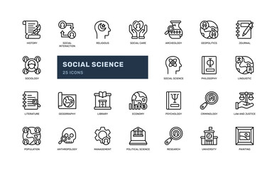 social science social education university literature outline line icon set