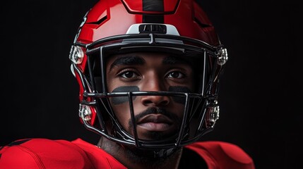 American football player with intense focus, conveying determination and strength.