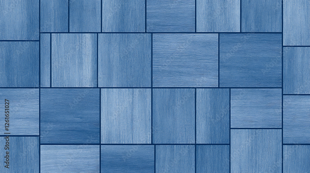 Poster geometric blue wooden blocks arrangement pattern with textured surface and interlocking design