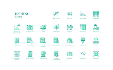 statistic data insight presentation analysis green filled line icon set