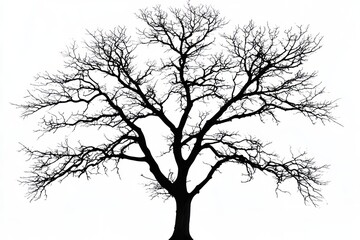 Fototapeta premium Bare winter tree silhouette against white sky; nature, background