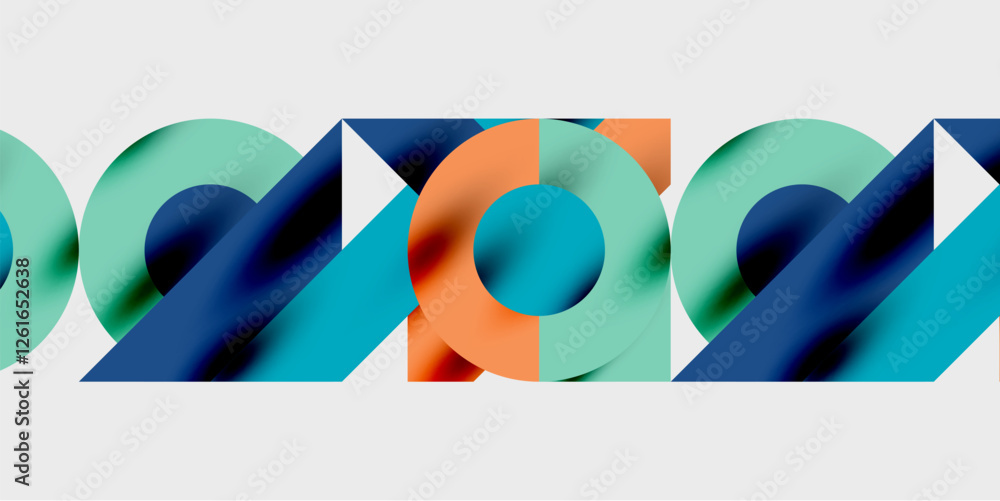 Poster Detailed composition of circles, semicircles, and triangles with glossy effects and smooth gradients. A sleek and modern vector design for creative and tech-inspired projects