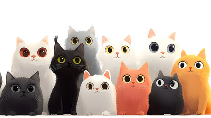 Obraz premium Adorable cats posing together studio illustration bright front view fun