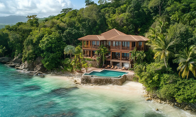 Luxury Seaside Escape: Serene Oceanfront Retreat Surrounded by Lush Tropical Scenery for Ultimate Relaxation Experience