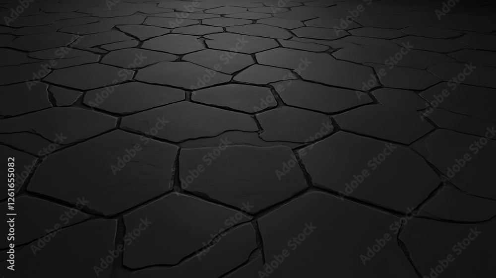 Poster hexagonal floor tiles seamless paving pattern dark stone surface solid texture perspective view back