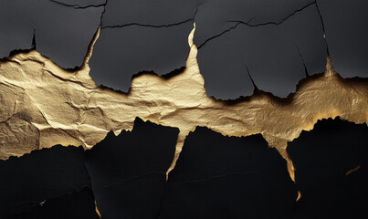 Luxurious black and gold torn paper backdrop exuding visually dramatic texture and sophisticated artistic flair