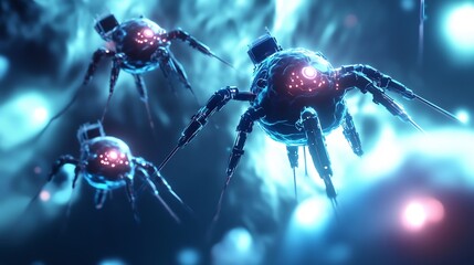 AI powered nanorobots repairing human cells in a futuristic medical concept 