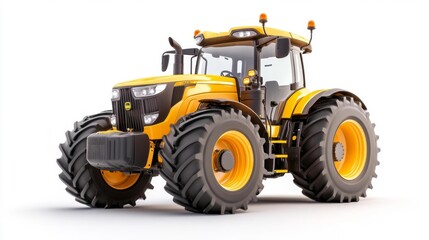 Obraz premium Yellow Modern Tractor with Large Tires Isolated on White Background. Generative AI