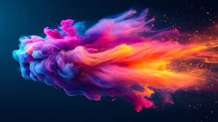 Obraz premium Vibrant swirling paint explodes colorfully against deep blue background. AI Generated