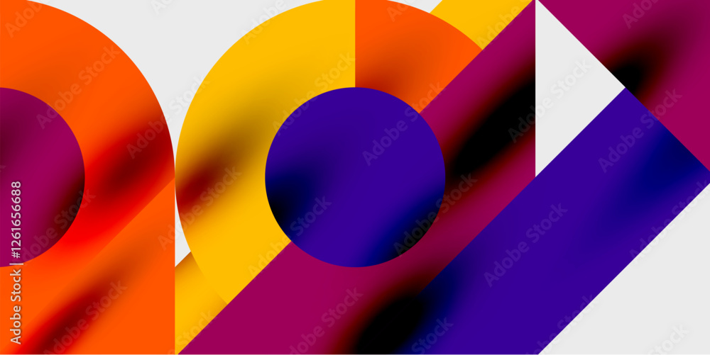 Poster detailed composition of circles, semicircles, and triangles with glossy effects and smooth gradients