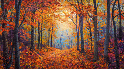 Fototapeta premium Eternal Dance of Autumn Leaves: A Seasonal Symphony in Nature's Palette