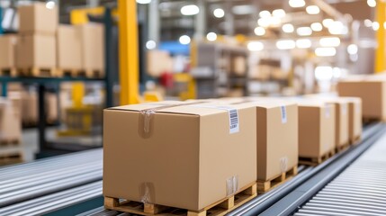 Efficient package handling in a modern warehouse environment logistics industry indoor activity aerial viewpoint supply chain management
