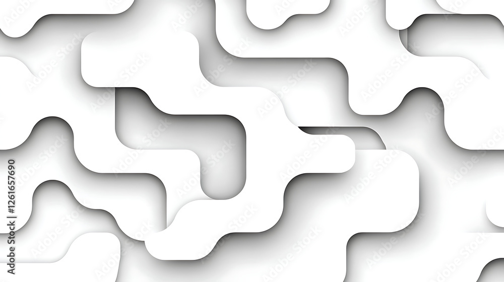 Poster interlocking white shapes dynamic design with shadows illusion abstract background digital rendering