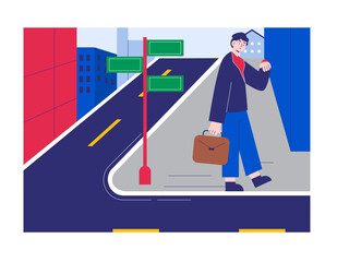 People are at a crossroads. Modern urban life illustration. Flat vector illustration concept.	