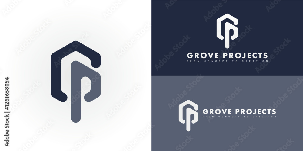 Poster the dynamic logo design creatively integrates the initials gp within a striking hexagonal shape, cre