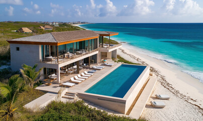 Lavish beach house with uninterrupted views of mesmerizing turquoise waters, offering spectacular coastal living experiences