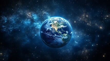 Naklejka premium A Mesmerizing Blue Planet Surrounded by Twinkling Stars in a Vast Cosmic Expanse Evoking a Sense of Wonder and Awe in the Infinite Universe Captured in a Stunning Astronomical Scene