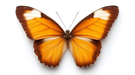 Obraz premium Close-up of an orange butterfly with intricate wing details isolated on white background. Generative AI