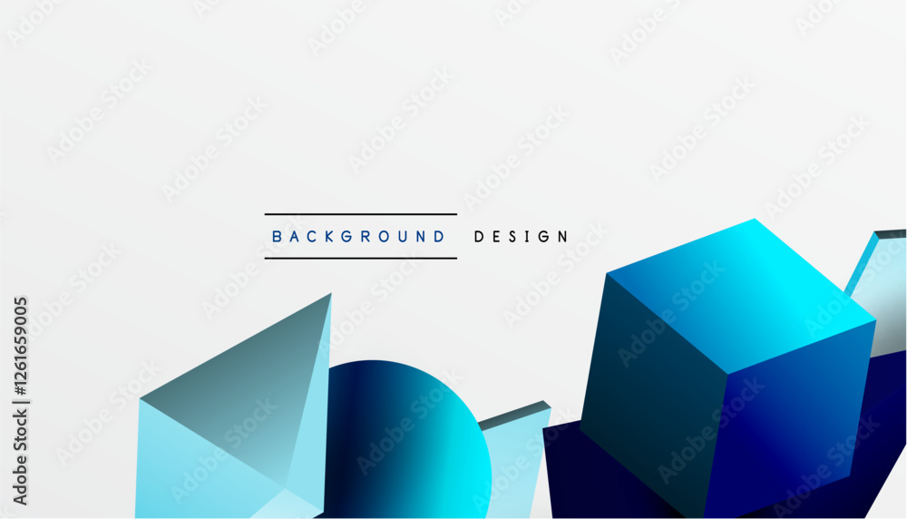 Poster Abstract design showcasing isometric cubes, pyramids, squares, and spheres in a vibrant 3D layout. Modern and dynamic, perfect for tech, design, or futuristic themes
