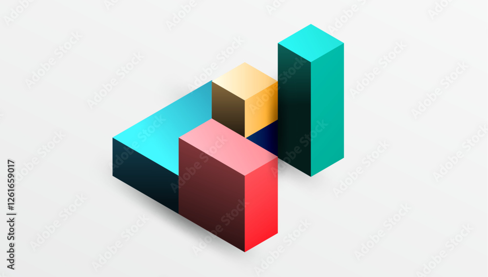 Poster Sleek abstract design featuring isometric 3D blocks in a clean, modern composition. Perfect for tech-inspired themes, with vibrant colors and geometric precision