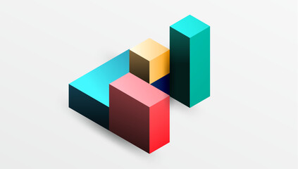 Obraz premium Sleek abstract design featuring isometric 3D blocks in a clean, modern composition. Perfect for tech-inspired themes, with vibrant colors and geometric precision