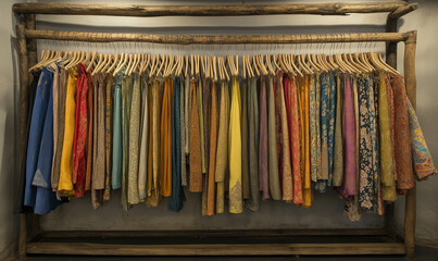 Ethically sourced clothing displayed on natural wood, reflecting sustainable fashion trends and conscious style innovation
