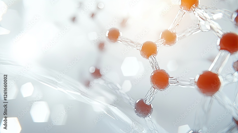 Poster abstract molecular structure with glowing atoms in soft focus