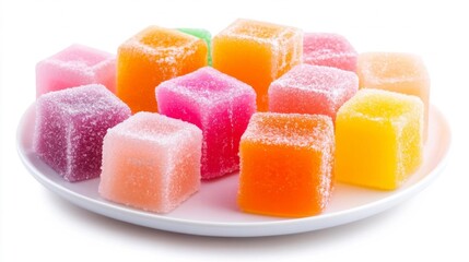 Colorful Sugar Cubes on White Plate for Tasty Delight. Generative AI