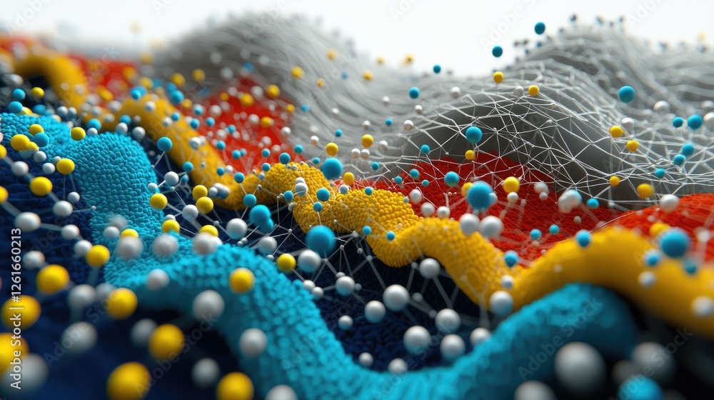 Poster abstract colorful wave pattern with network structure and dots