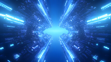 Futuristic Blue Neon Cityscape Abstract Digital Tunnel