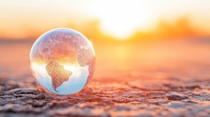 Sunrise reflection on earth globe nature landscape macro photography serenity warm glow environmental awareness