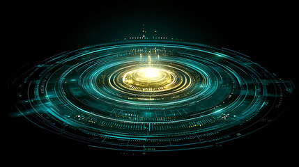 Fototapeta premium Luminous Concentric Rings of Digital Technology Portal With Central Glowing Light SciFi Innovation