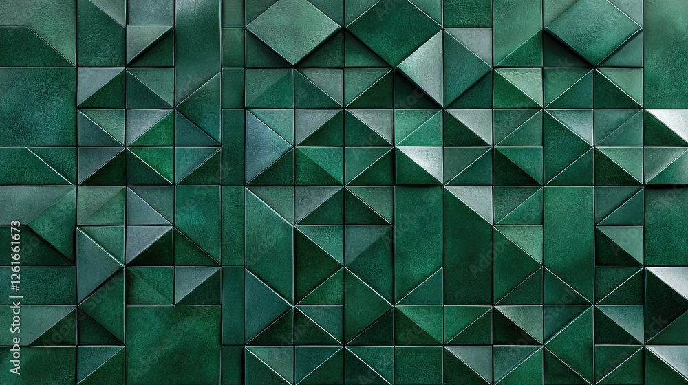 Poster green geometric patterns with triangles and textures on wall surface