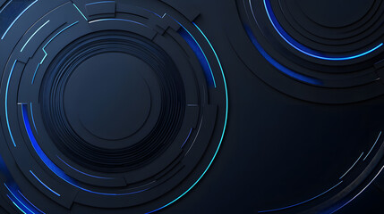 Abstract Dark Blue and Black Circular Technology Background