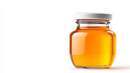 Glass Bottle with Golden Liquid on White Background. Generative AI