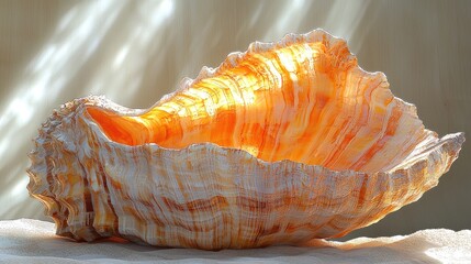 Vibrant orange shell displayed elegantly, showcasing intricate patterns and textures, with soft lighting