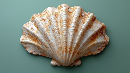 Close-up view of a beautifully textured seashell displayed against a muted background