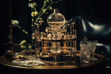 A Glass and Metal Apparatus Glistens Illuminatingly upon a Table